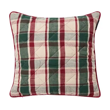 Poszewka na poduszkę Checked pikowana z lnu i bawełny 50x50 cm - Green-red-beige - Lexington