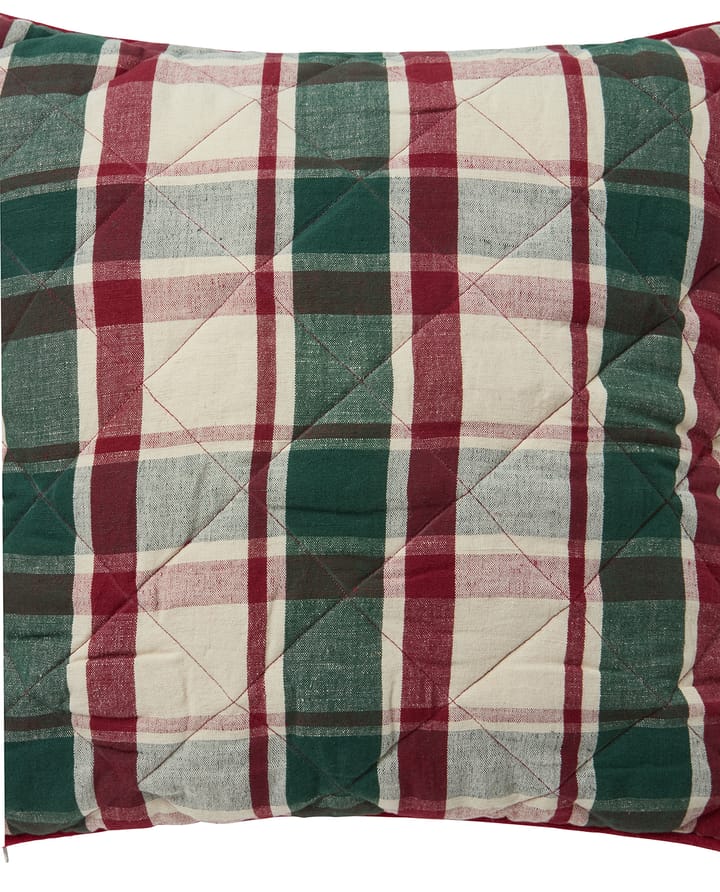 Poszewka na poduszkę Checked pikowana z lnu i bawełny 50x50 cm, Green-red-beige Lexington