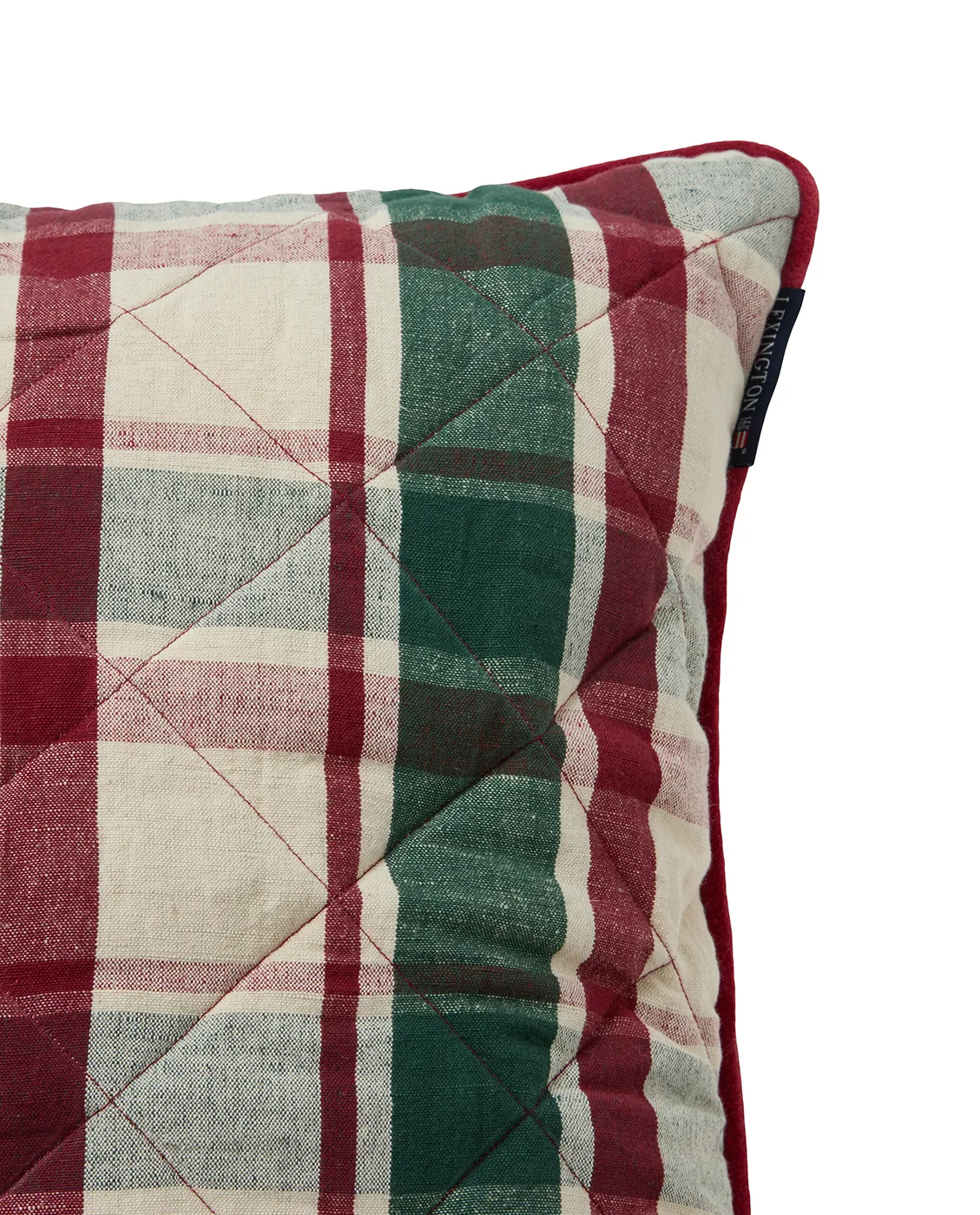 Poszewka na poduszkę Checked pikowana z lnu i bawełny 50x50 cm, Green-red-beige Lexington