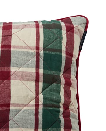 Poszewka na poduszkę Checked pikowana z lnu i bawełny 50x50 cm - Green-red-beige - Lexington