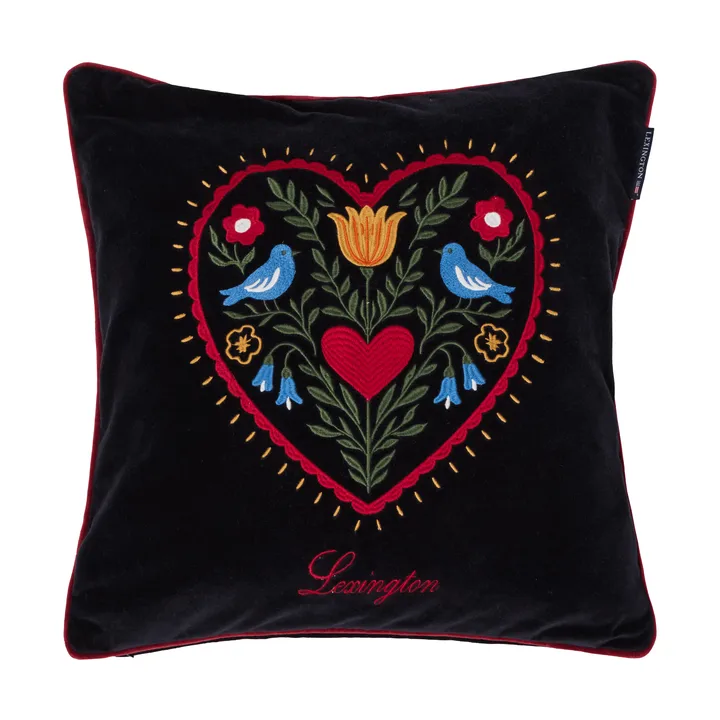 Poszewka na poduszkę Heart z aksamitu z bawełny organicznej - Black-multi, 50x50 cm - Lexington