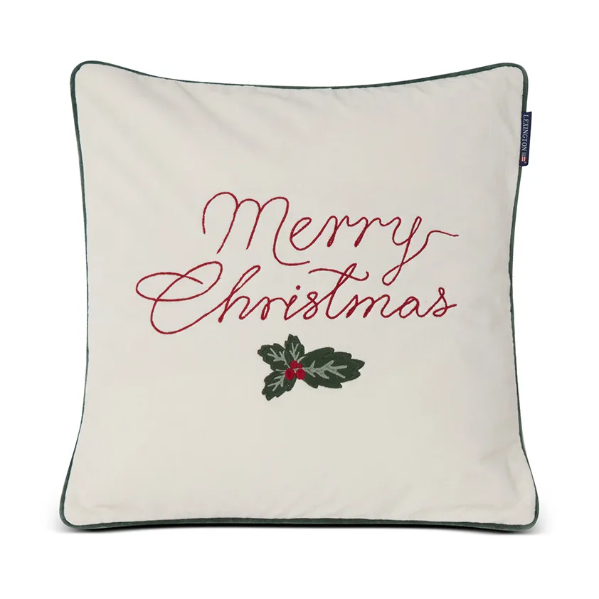 Poszewka na poduszkę Merry Christmas Cotton Velvet 50x50 cm, Off white-red Lexington