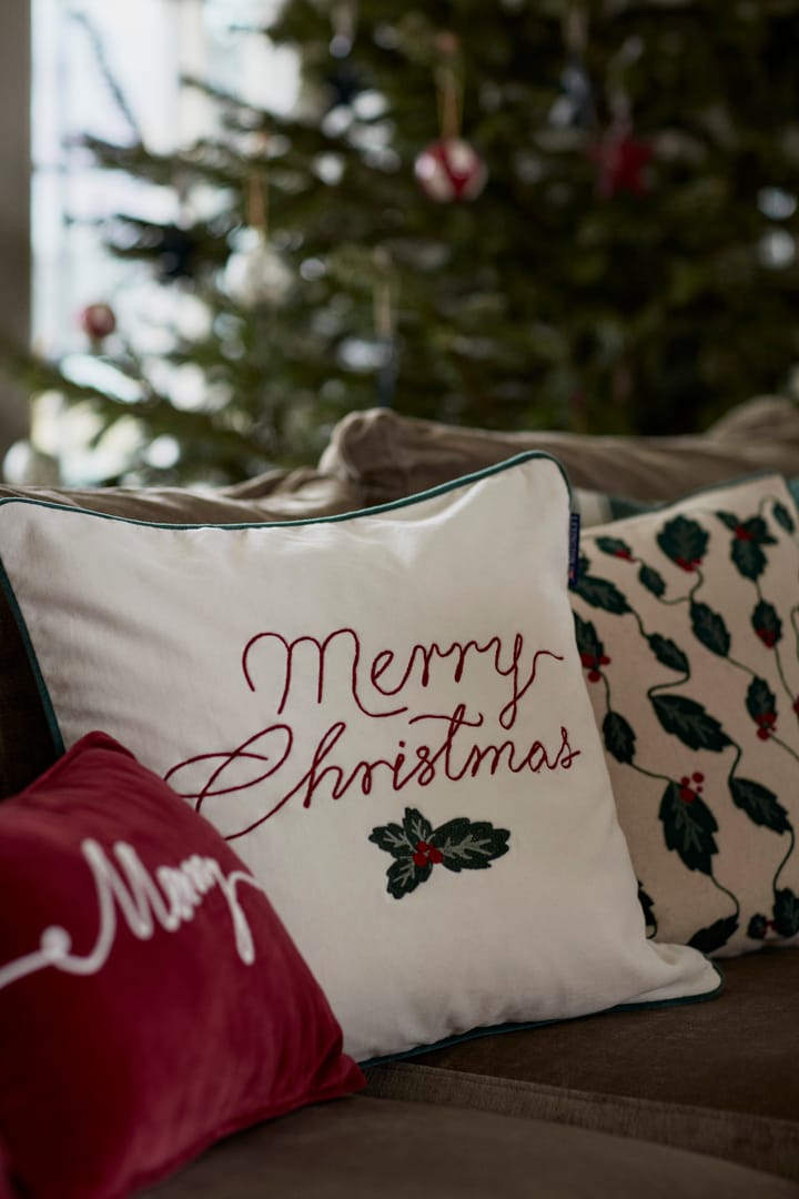 Poszewka na poduszkę Merry Christmas Cotton Velvet 50x50 cm, Off white-red Lexington