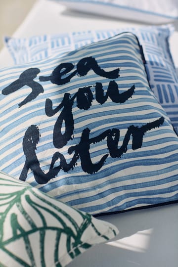 Poszewka na poduszkę Sea You Later Cotton Canvas 50x50 cm - Biało-niebieski - Lexington