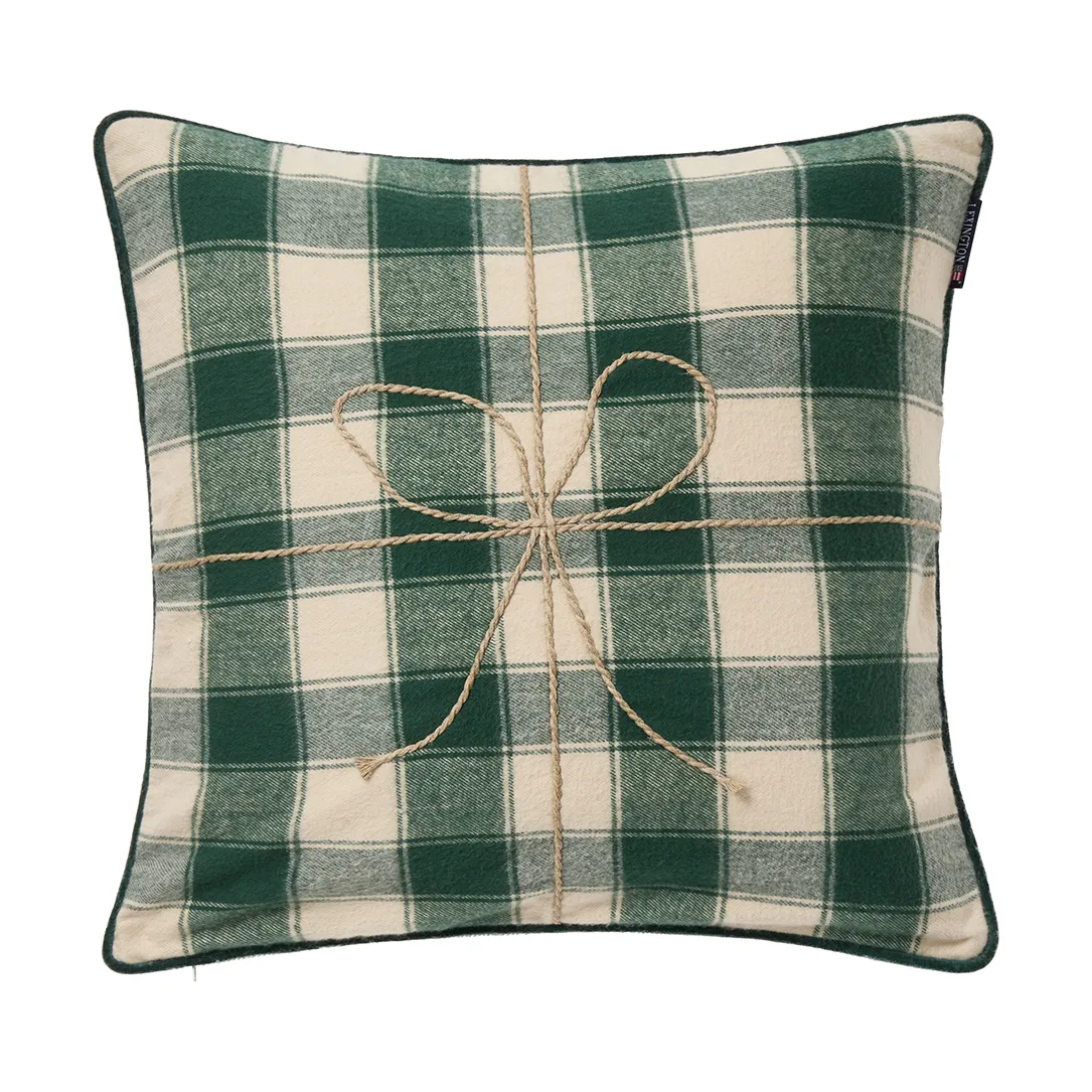 Poszewka na poduszkę Wrapped Checked z ekologicznej flaneli 50x50 cm, Light beige-green Lexington