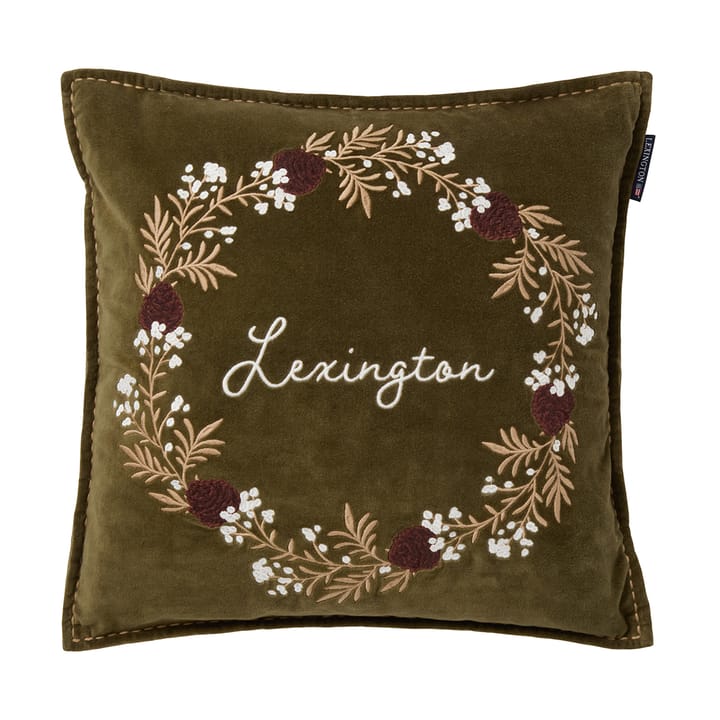 Poszewka na poduszkę Wreath z ekologicznej bawełnianej welury 50x50 cm - Olive-brown-white - Lexington
