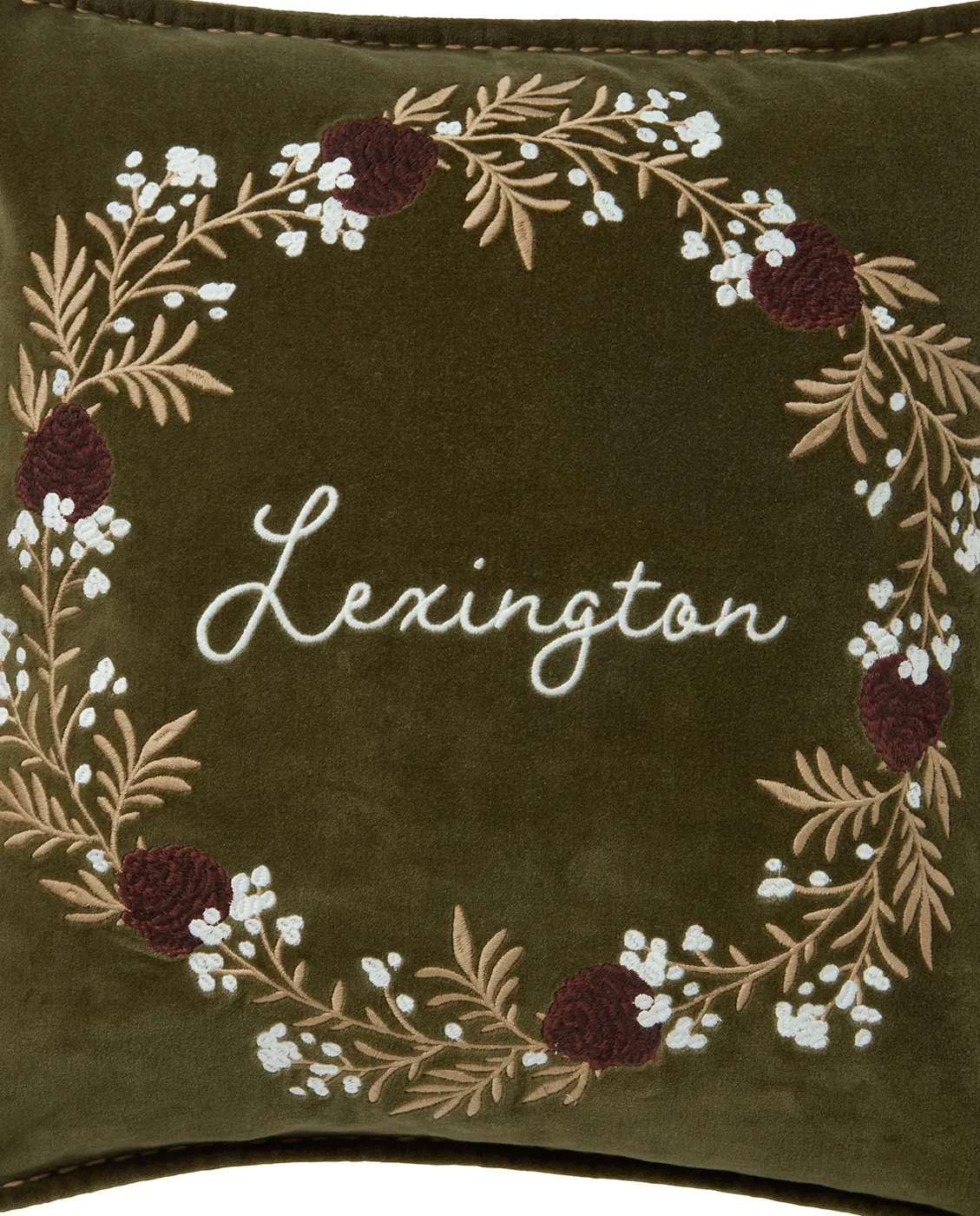 Poszewka na poduszkę Wreath z ekologicznej bawełnianej welury 50x50 cm, Olive-brown-white Lexington