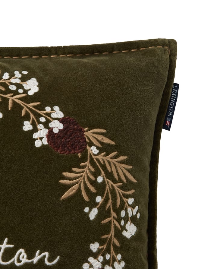 Poszewka na poduszkę Wreath z ekologicznej bawełnianej welury 50x50 cm, Olive-brown-white Lexington