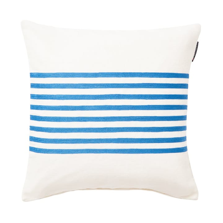 Poszewka na poduszkę z lnu i bawełny Emboidery Striped 50x50 cm - Off White - blue  - Lexington