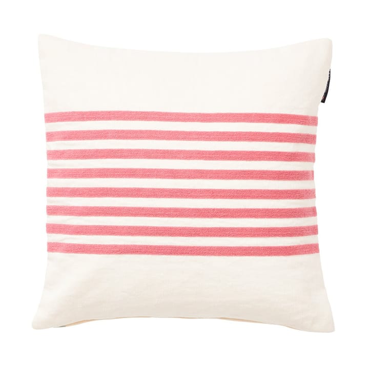 Poszewka na poduszkę z lnu i bawełny Emboidery Striped 50x50 cm - Off White - red - Lexington