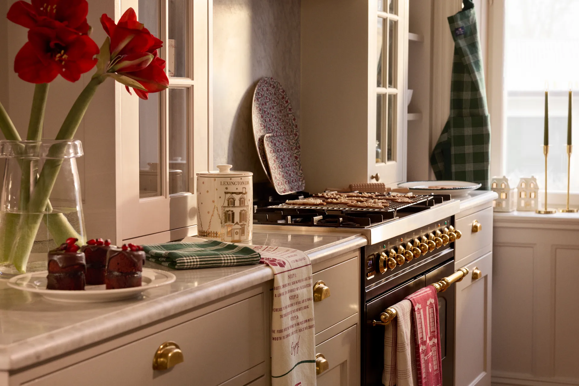 Ręcznik kuchenny Checked z lnu i bawełny 50x70 cm, White-red Lexington