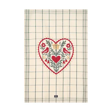 Ścierka kuchenna Heart lniana/bawełniana - White-green-red, 50x70 cm - Lexington