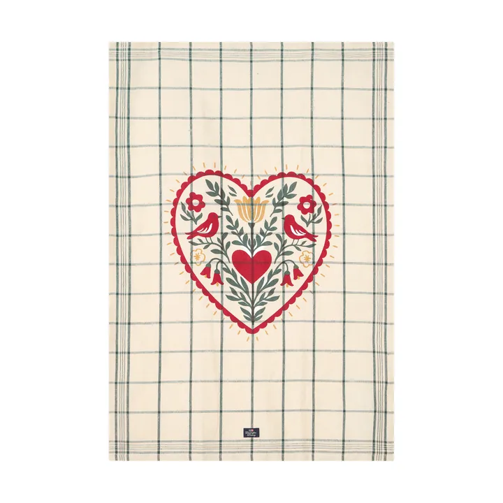 Ścierka kuchenna Heart lniana/bawełniana - White-green-red, 50x70 cm - Lexington