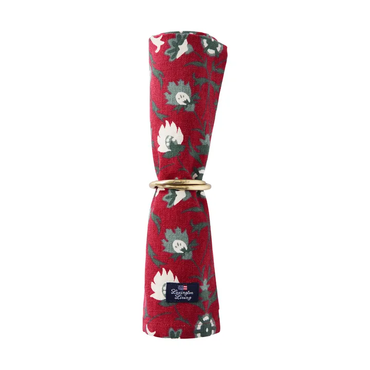Serwetka Flower printed z bawełny organicznej - Red-beige-green - Lexington