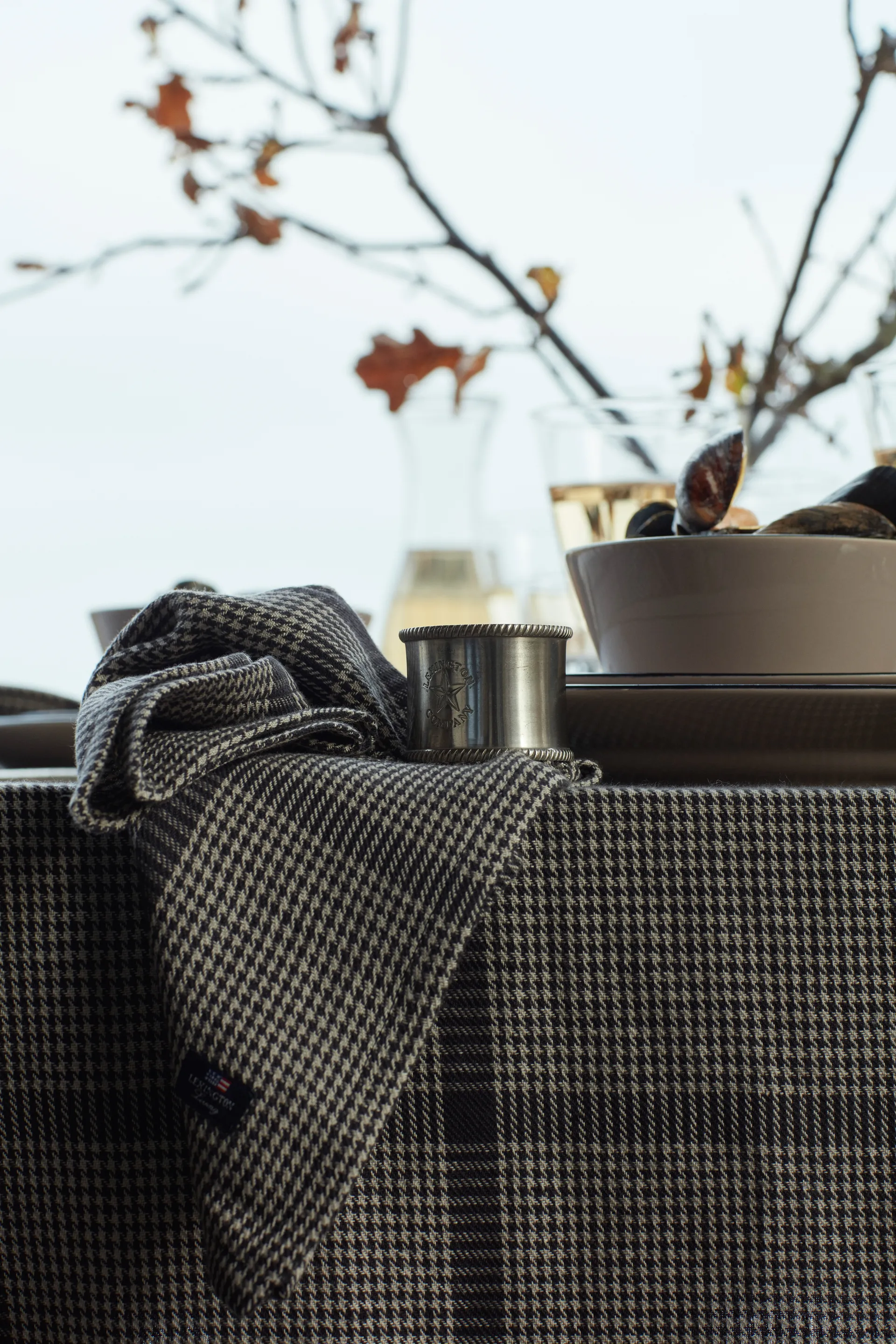 Serwetka tekstylna Pepita Check Cotton Linen 50x50 cm, Dark gray-beige Lexington