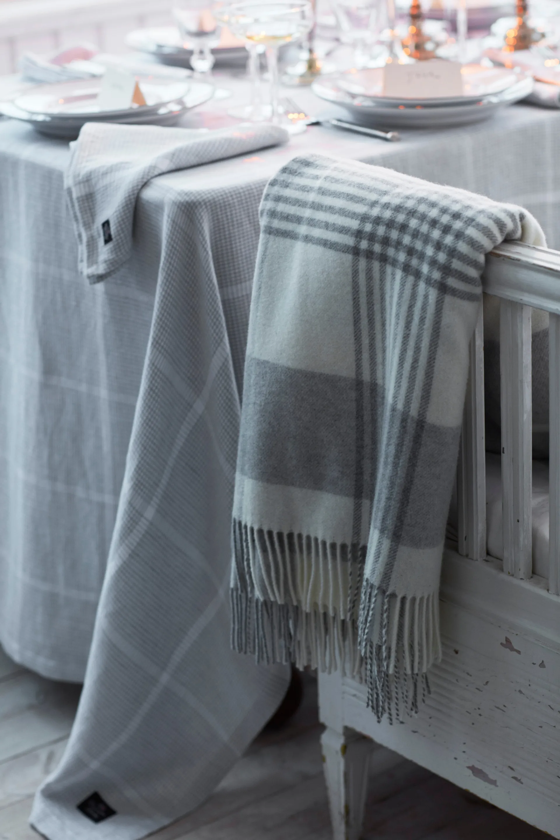 Serwetka tekstylna Pepita Check Cotton Linen 50x50 cm, White-light gray Lexington