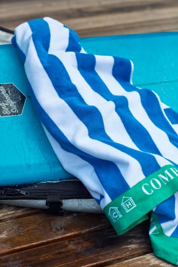 Striped Cotton Terry ręcznik plażowy 100x180 cm - Niebieski-biały-zielony - Lexington