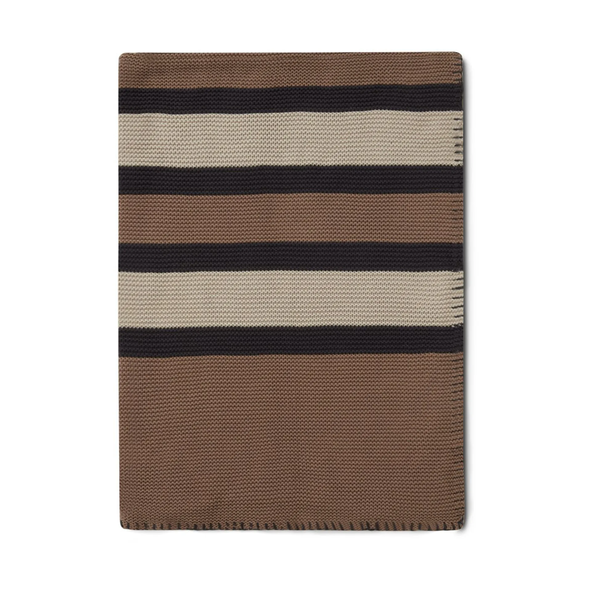 Striped Knitted Cotton pled 130x170 cm, Brown-beige-dark gray Lexington