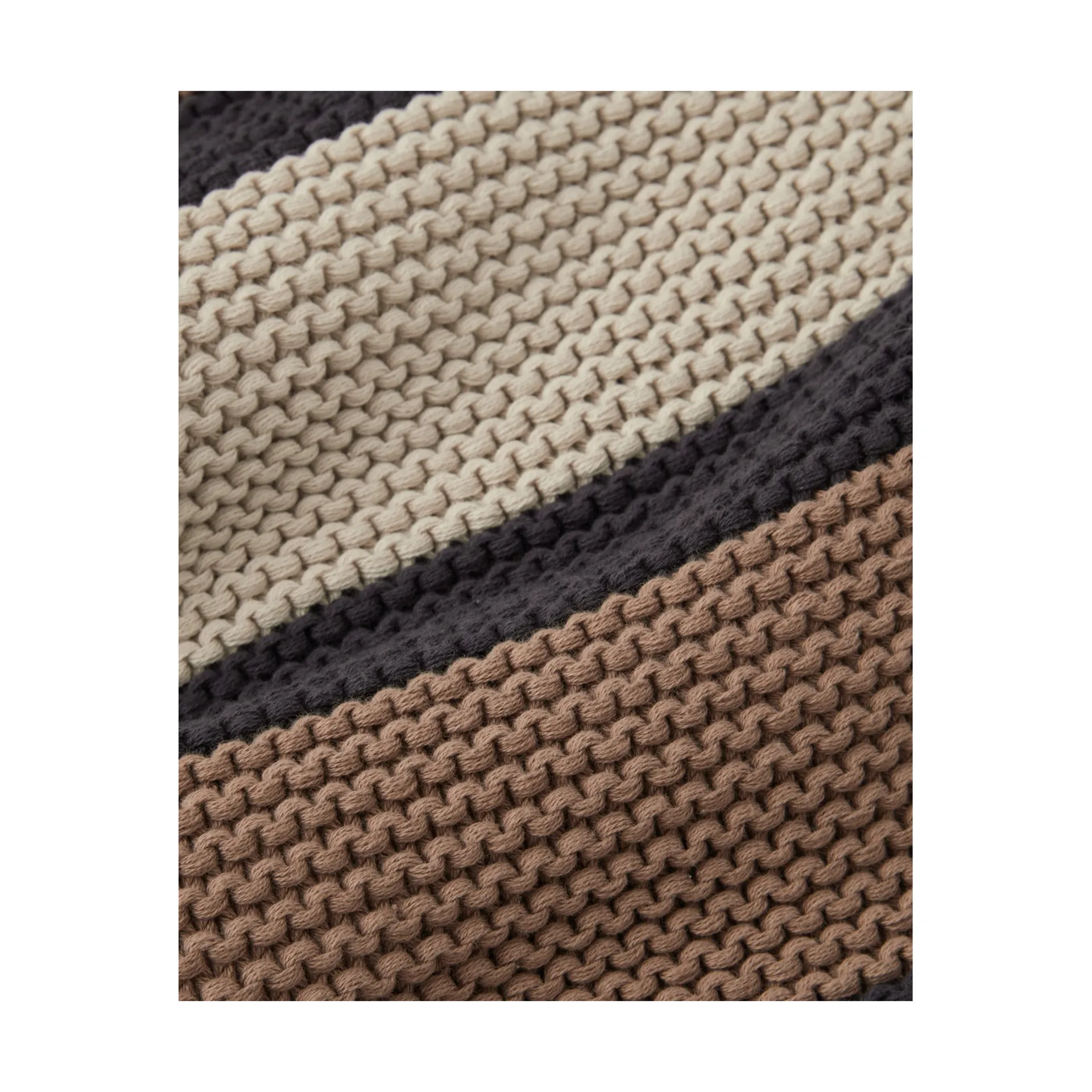 Striped Knitted Cotton pled 130x170 cm, Brown-beige-dark gray Lexington