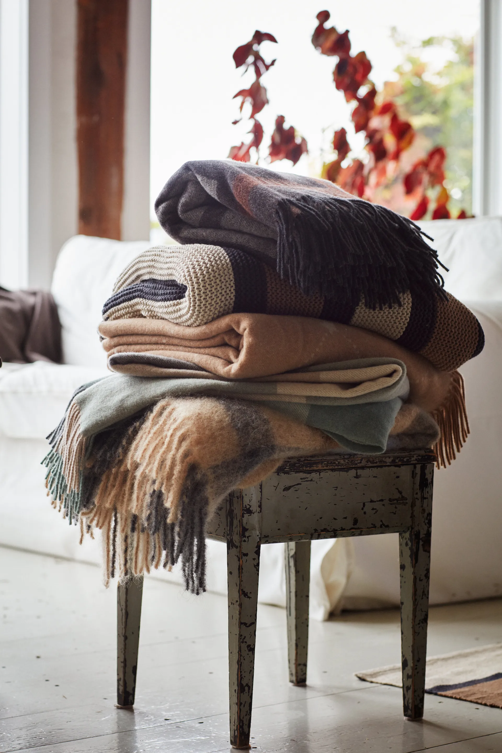 Striped Knitted Cotton pled 130x170 cm, Brown-beige-dark gray Lexington