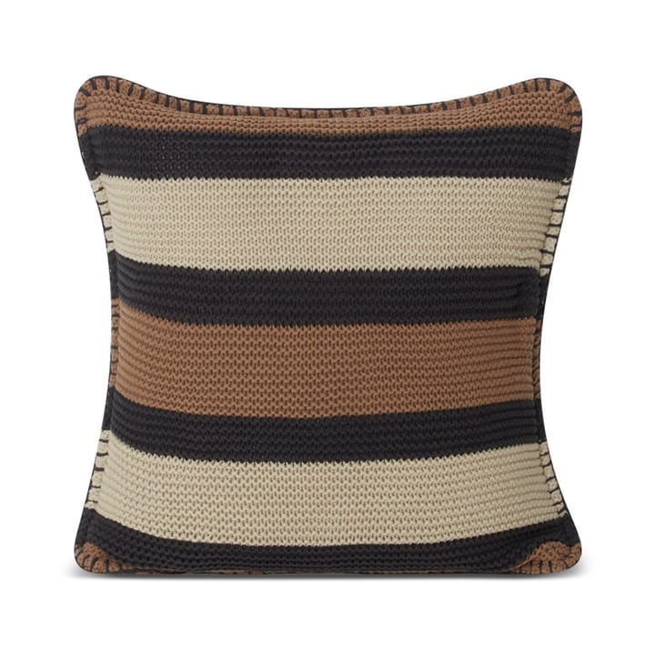 Striped Knitted Cotton poszewka na poduszkę 50x50 cm - Brown-dark gray-light beige - Lexington