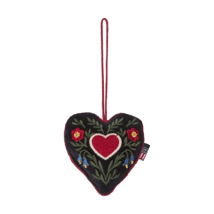 Zawieszka świąteczna Heart z aksamitu z bawełny organicznej - Multi, 13x10x3 cm - Lexington