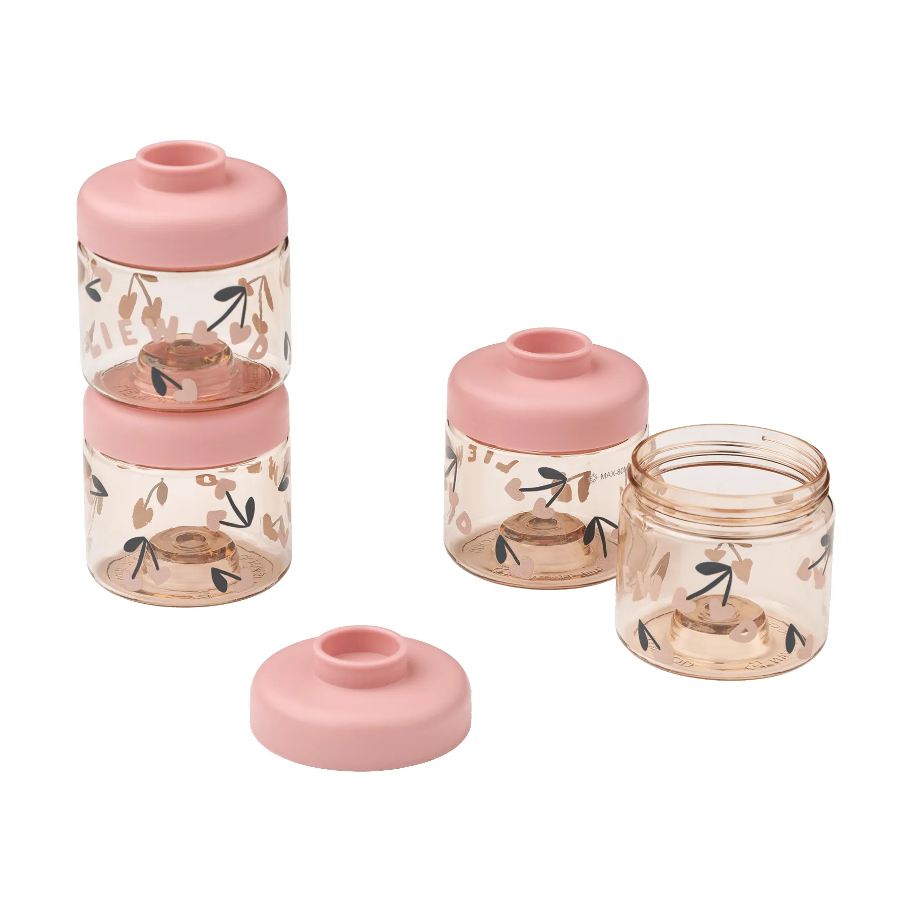 Dominique pojemniki na żywność dla dzieci 100 ml, zestaw 4 szt., Cherry heart-Rosey Liewood