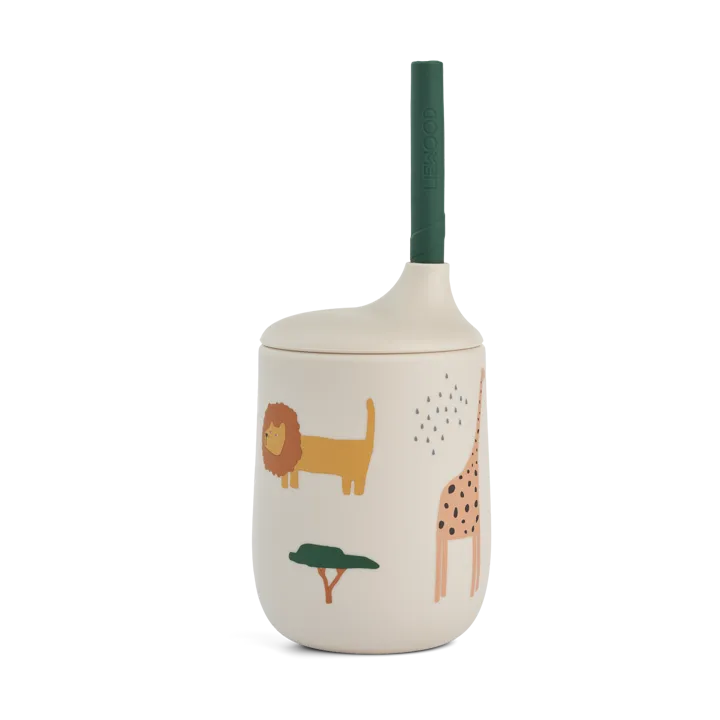 Ellis printed sippy cup kubek niekapek ze słomką 230 ml - Safari sandy mix - Liewood