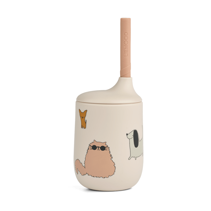 Kubek niekapek ze słomką Ellis 230 ml - Cats and Dogs-Sandy - Liewood