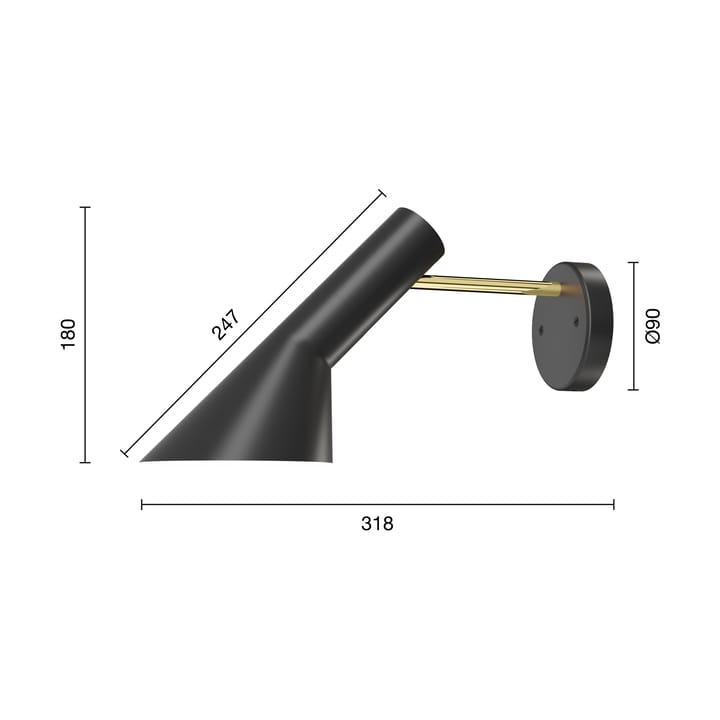 Lampa ścienna AJ instalacja stała bez włącznika, Brass-black Louis Poulsen
