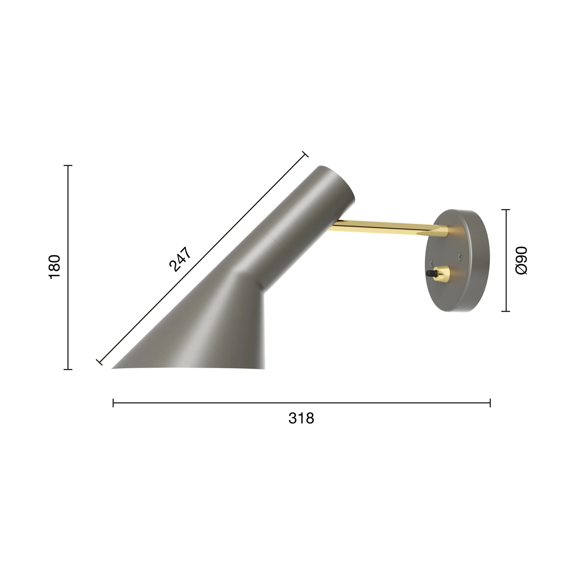Lampa ścienna AJ instalacja stała, Brass-warm grey Louis Poulsen