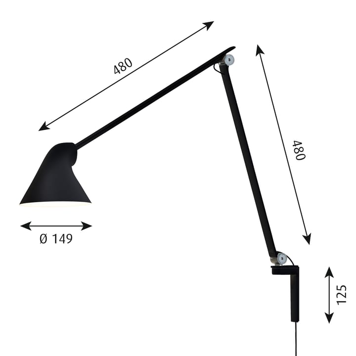 Lampa ścienna NJP z długim ramieniem, Czarny Louis Poulsen