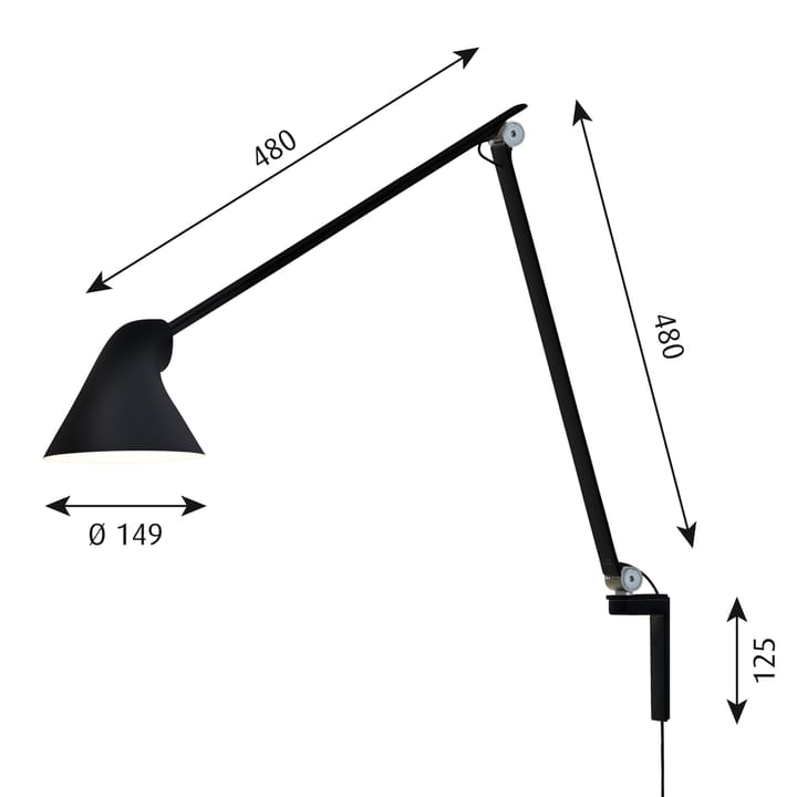 Lampa ścienna NJP z długim ramieniem - Czarny - Louis Poulsen