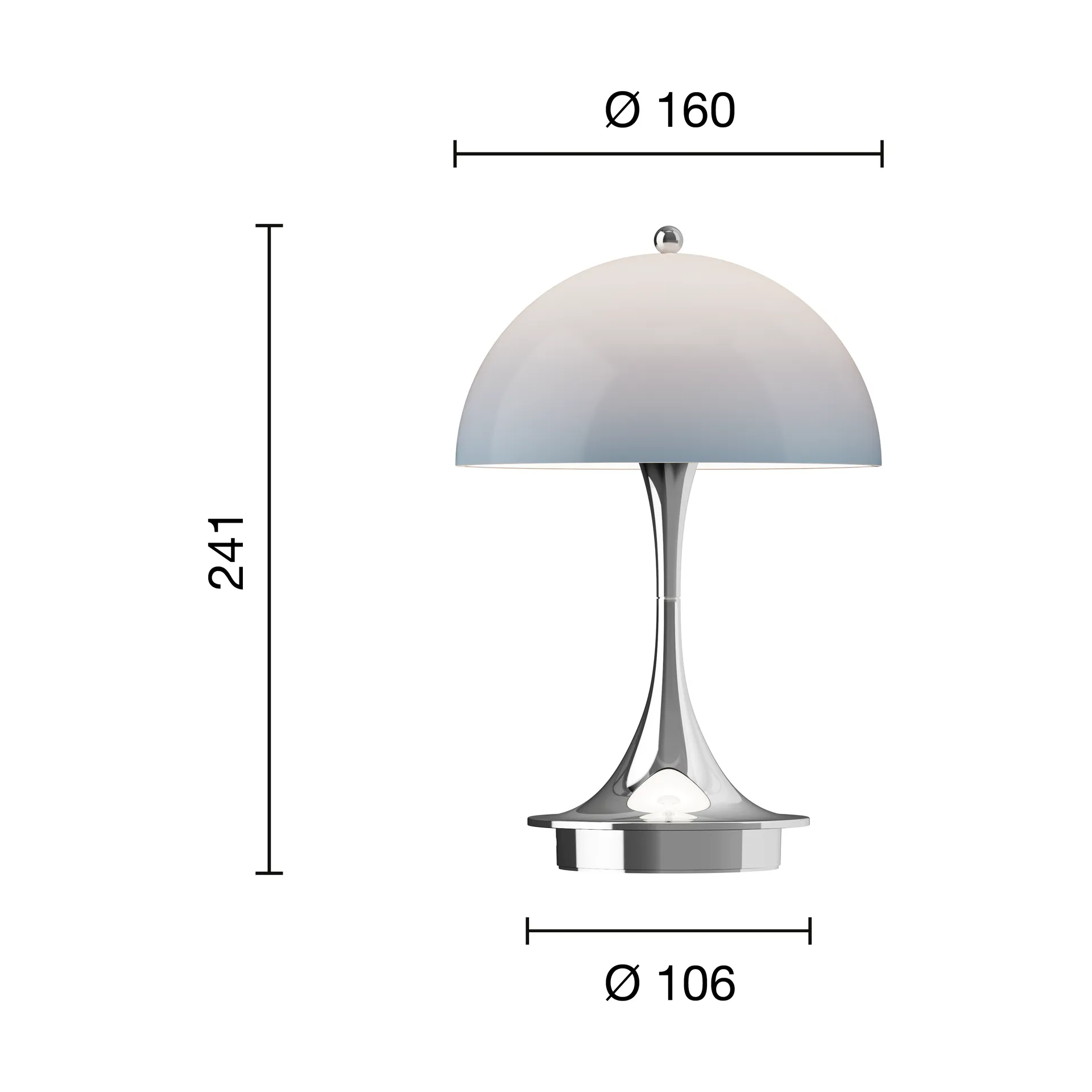 Lampa stołowa Panthella 160 Portable v3, Chrome opal bluegrey Louis Poulsen
