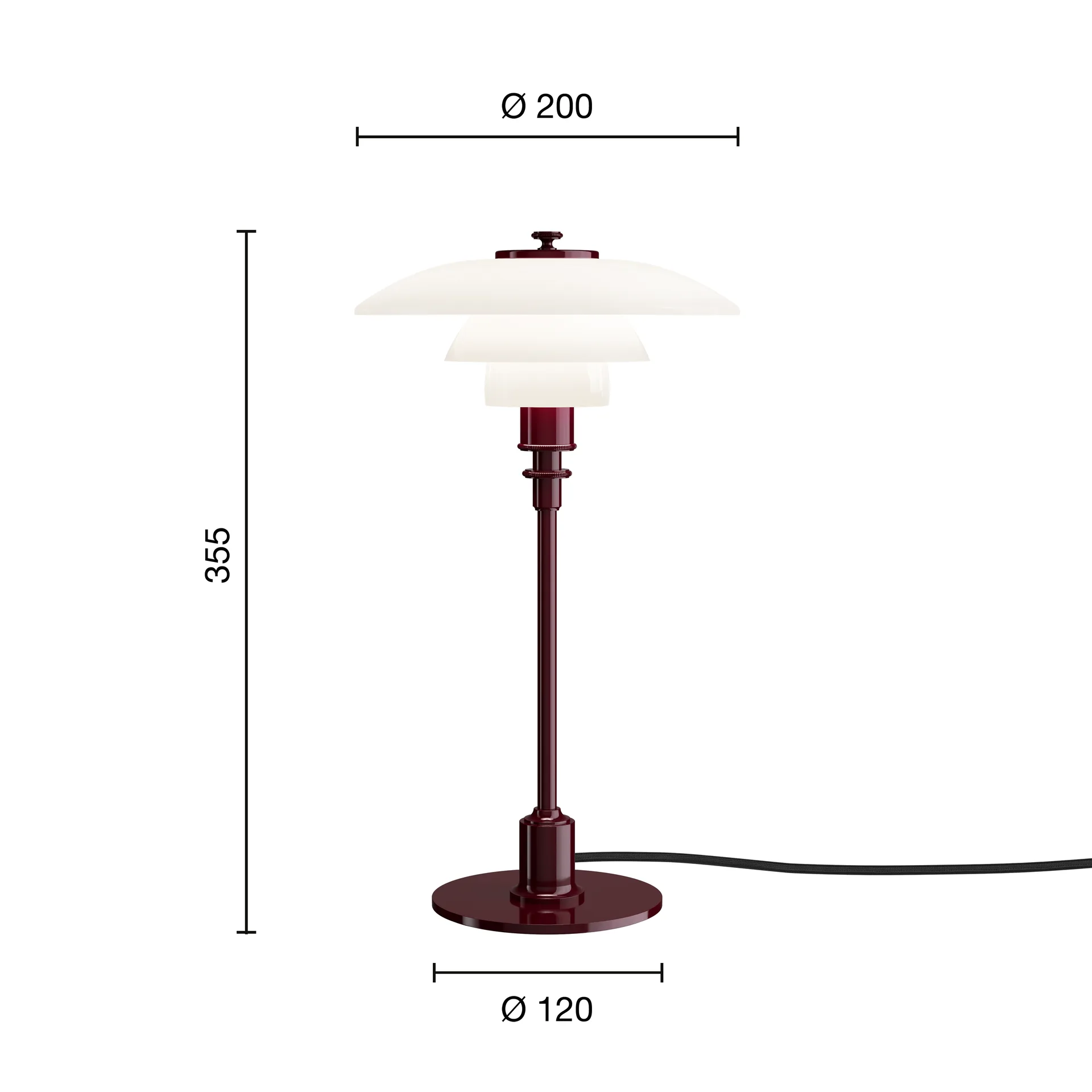 Lampa stołowa PH 2/1, Błyszczący burgund Louis Poulsen