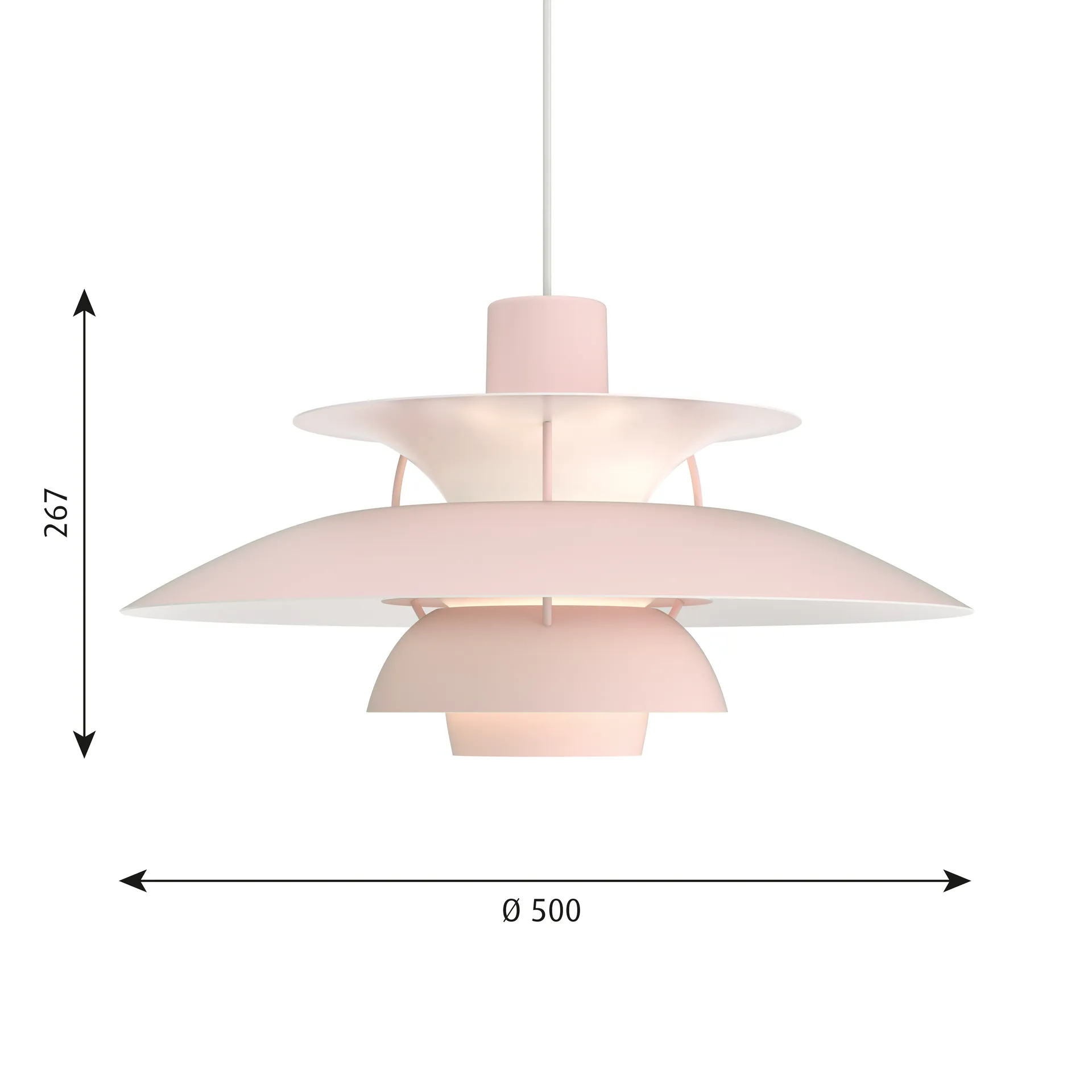 Lampa wisząca PH 5, Ø500, Jasny róż Louis Poulsen