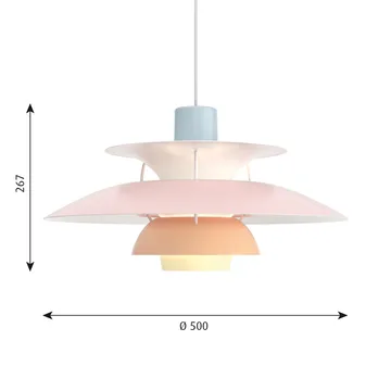 Lampa wisząca PH 5 - Ø500, Pastel-niebieski-róż-brzoskwinia - Louis Poulsen