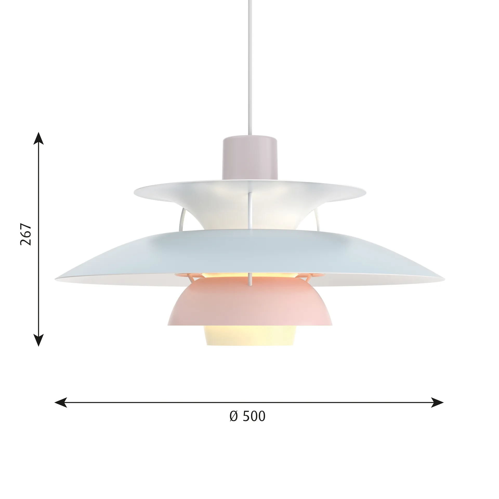 Lampa wisząca PH 5, Ø500, Pastel-szary ostrygowy-niebieski-róż Louis Poulsen