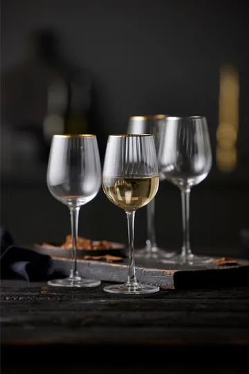 Palermo Gold kieliszki do wina białego 300 ml, zestaw 4 sztuk - Przezroczysty - złoty kant - Lyngby Glas