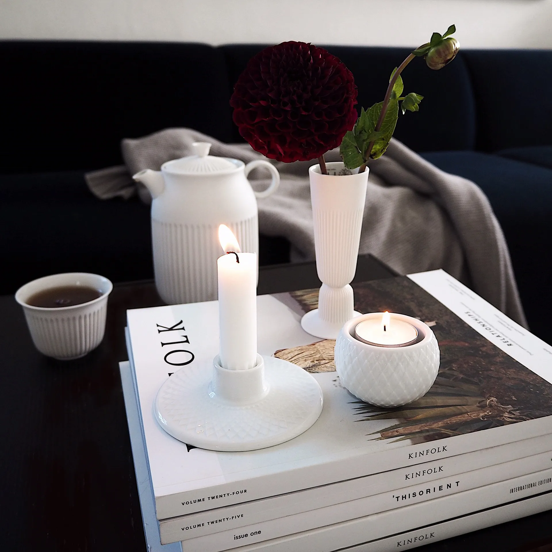 Świecznik Rhombe 3 cm, Biały Lyngby Porcelæn