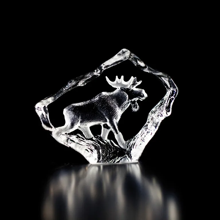 Szklana rzeźba łosia Wildlife, mini Målerås Glasbruk