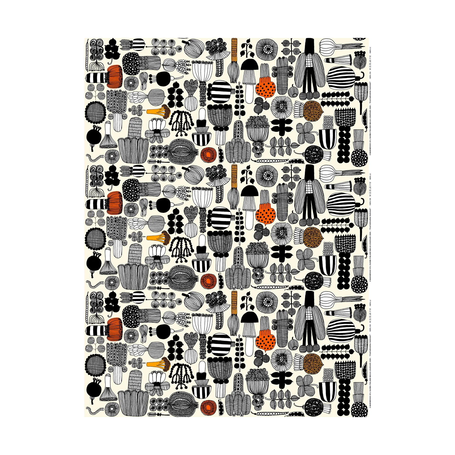 Cerata Puutarhurin Parhaat, White-black-orange Marimekko