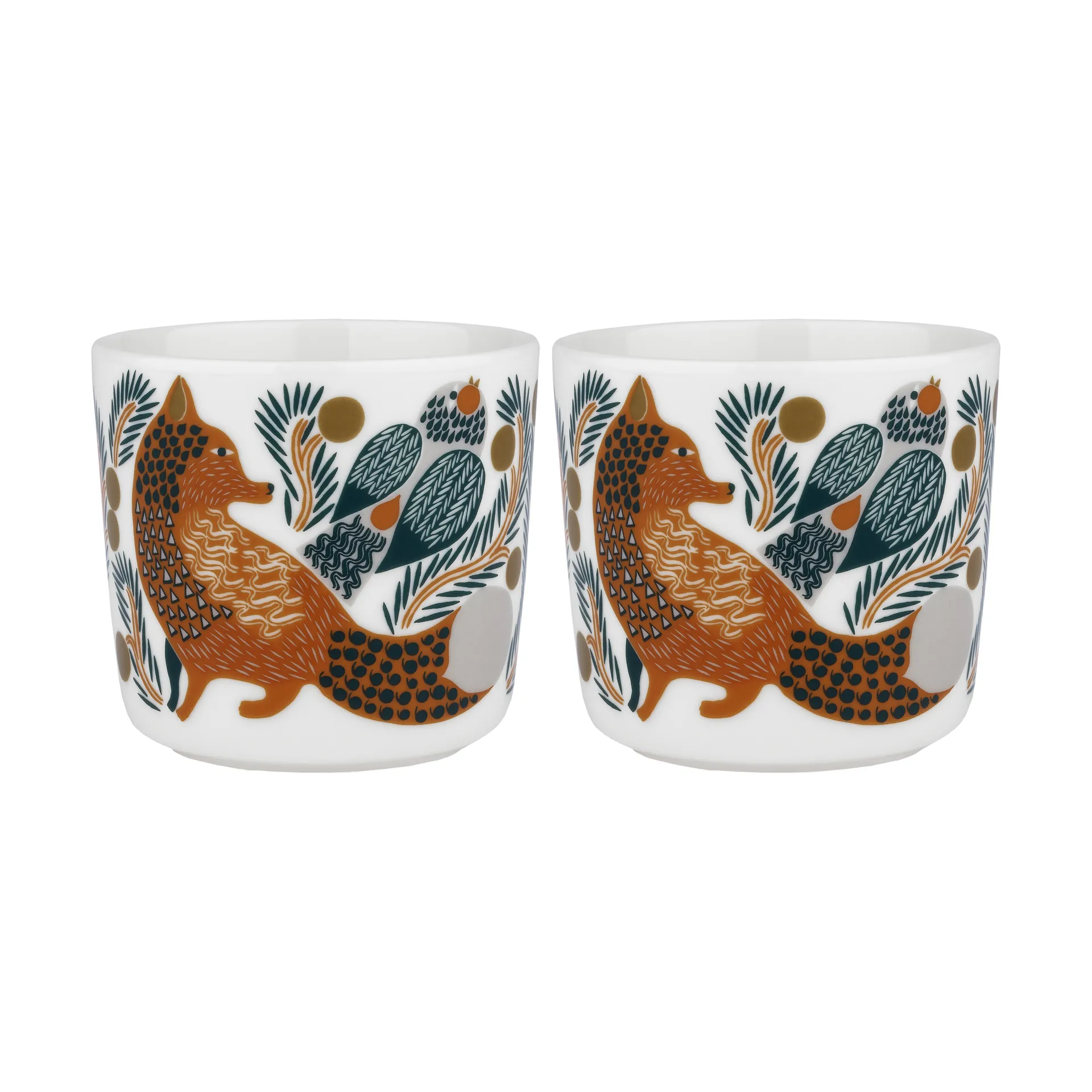 Filiżanka bez ucha Oiva Ketunmarja 20 cl, 2 szt, White-brown-dark green Marimekko