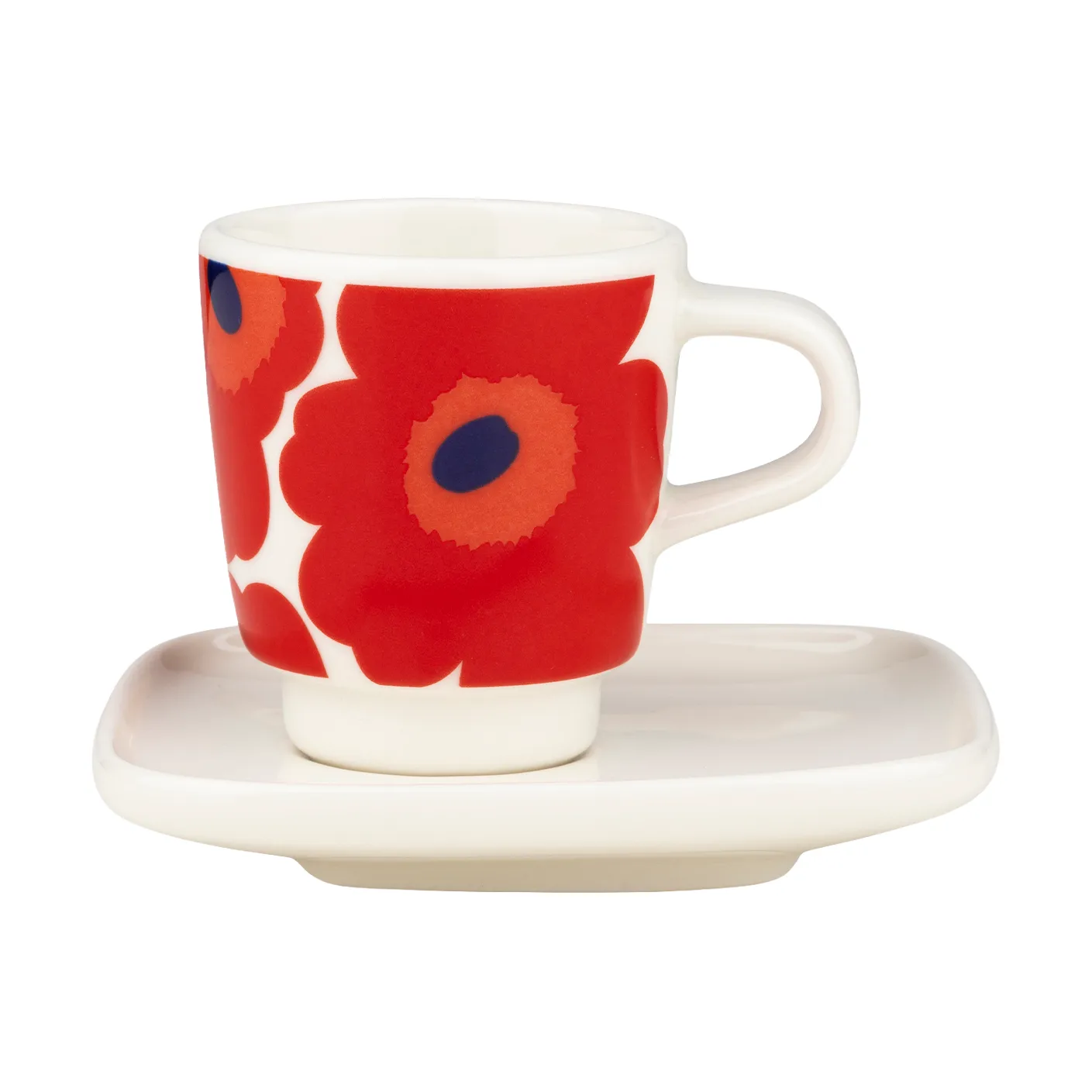 Filiżanka do espresso Unikko ze spodkiem, 2 części, White-red-blue Marimekko