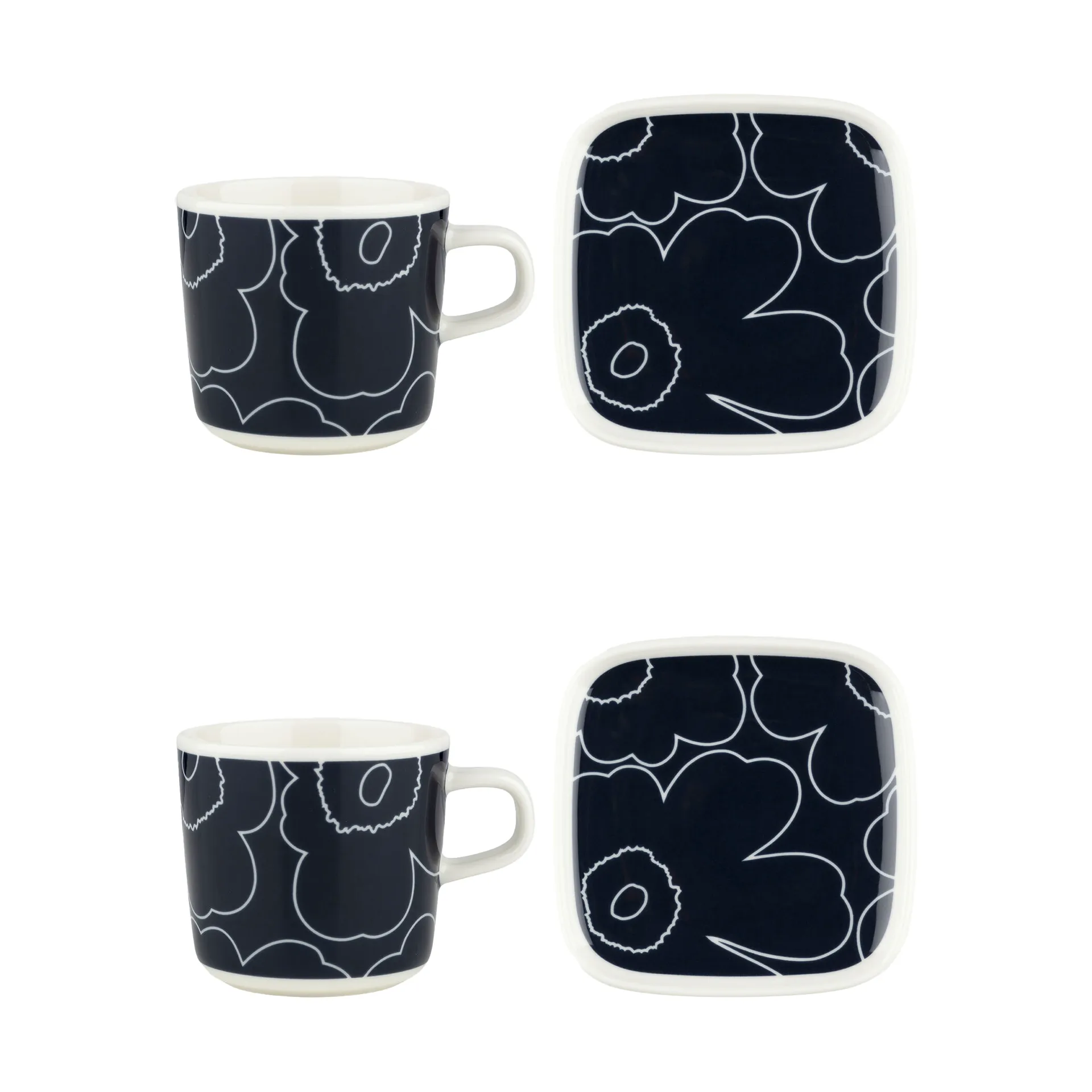 Filiżanka i spodek Piirto Unikko 20 cl, zestaw 4 części, White-dark blue Marimekko