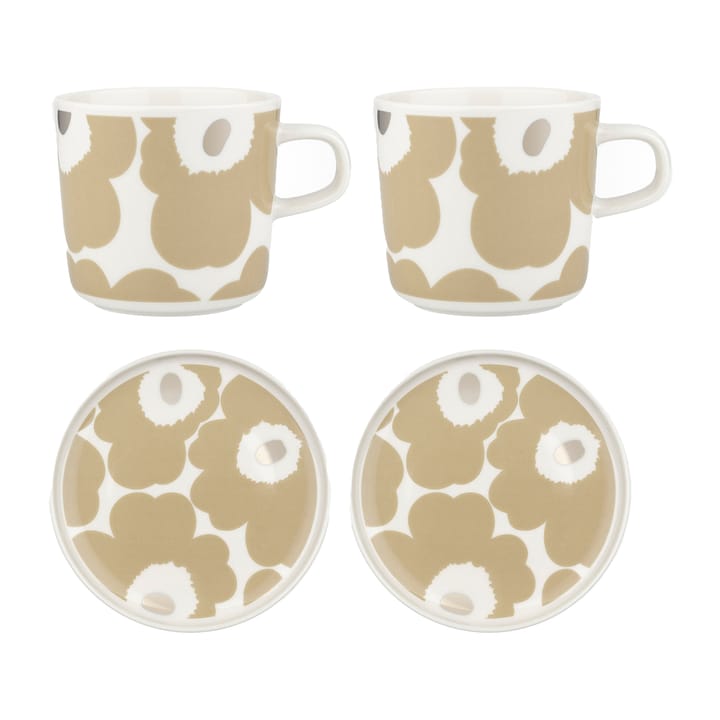 Filiżanka Unikko z talerzykami 200 ml 2-pak, Beżowy-biały Marimekko