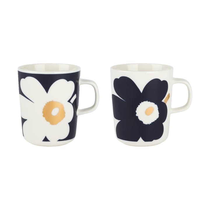 Juhla Unikko kubek 250 ml 2-pak - White-dark blue-gold - Marimekko