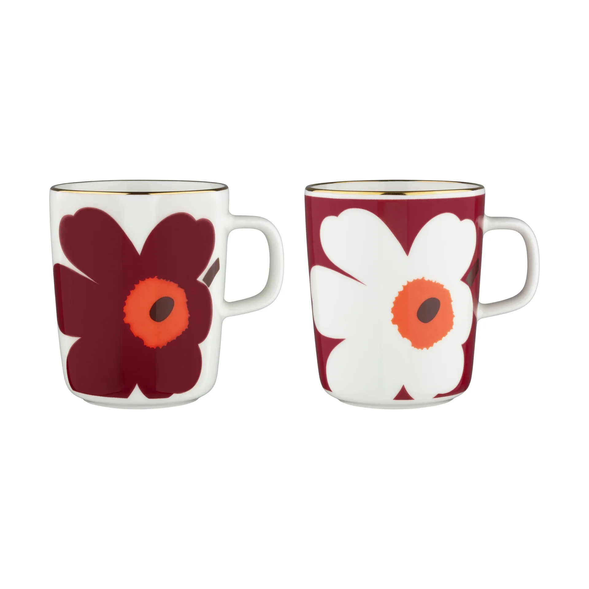 Kubek Juhla Unikko 250 ml 2 szt., White-burgundy-gold Marimekko