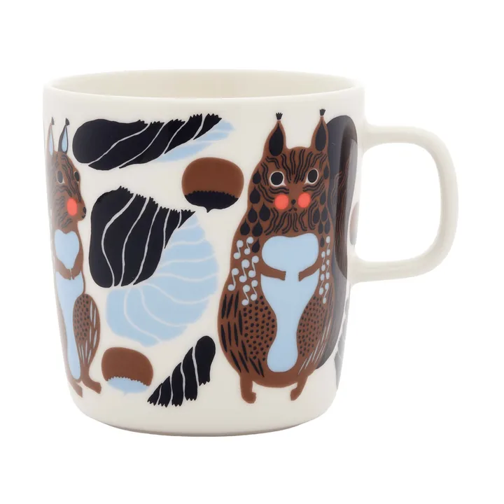 Kurre kubek 400 ml - Biały-brązowy-czarny-jasnoniebieski - Marimekko