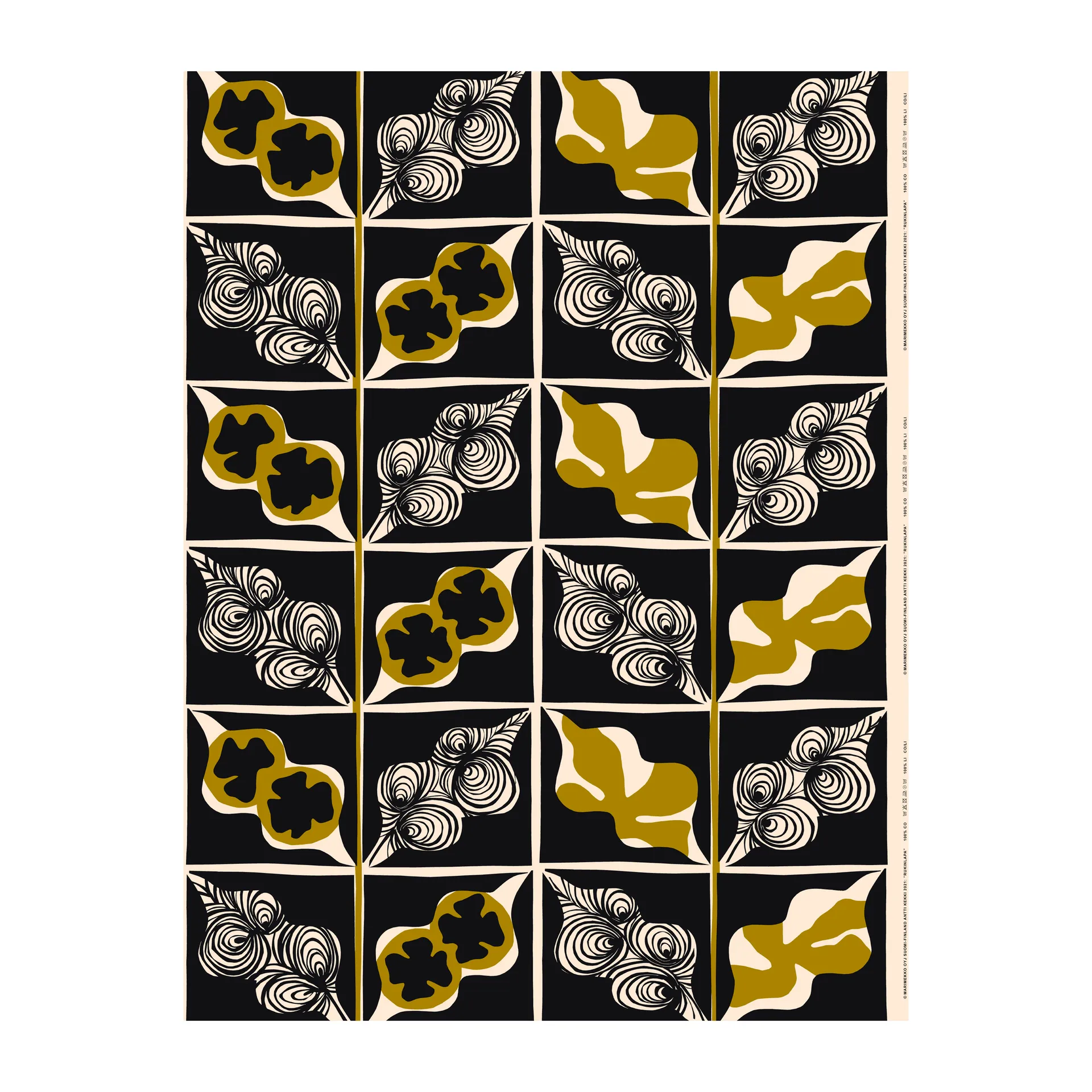 Niebielona tkanina bawełniana Rukinlapa, ciemnoniebieski-zielony-biały Marimekko